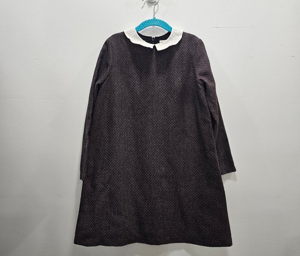 CND Condor Wool Blend Dress Childrens Girls Size 8 Dark Brown Long Sleeve Collar